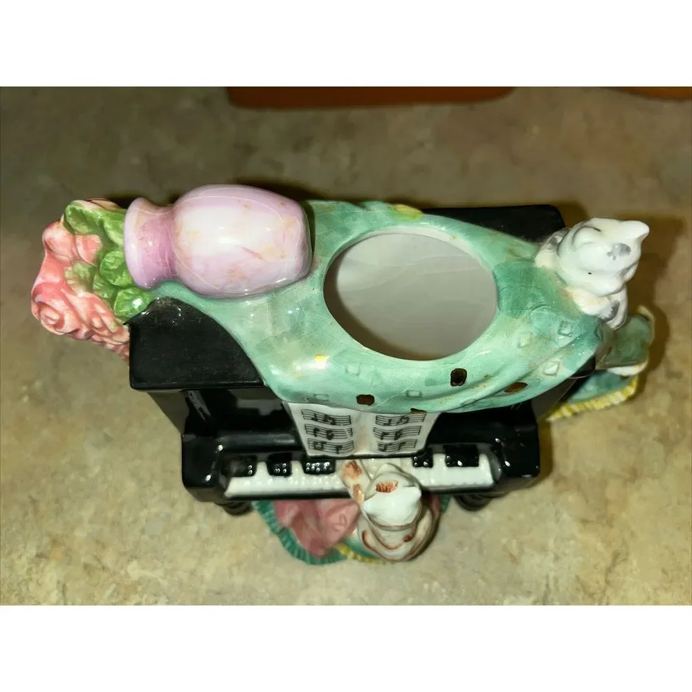 Karen Hahn Enesco Taiwan Vintage Cats On Piano Planter‎ Ceramic 1994
